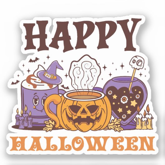 Sticker Happy Halloween café brasse (Recto)