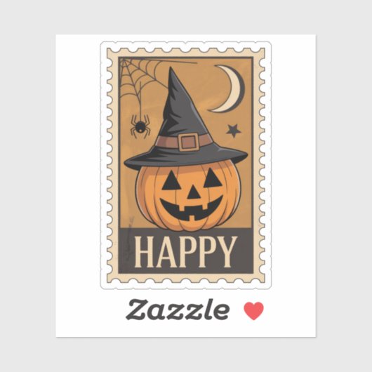 Sticker Happy Halloween" Jack-o'-Lantern Witch Hat Stamp (Feuille)