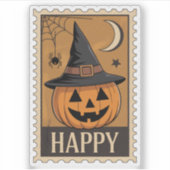 Sticker Happy Halloween" Jack-o'-Lantern Witch Hat Stamp (Devant)