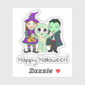 Sticker Happy Halloween, maman, Vampire et sorcier enfants (Feuille)