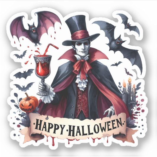 Sticker Happy Halloween - Vampire effrayant et chauves-sou (Devant)