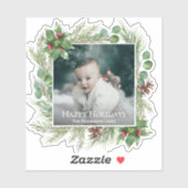 Sticker Happy Holidays Photo Wreath Greenery Christmas (Feuille)