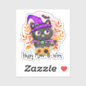 Sticker Happy Meow-o-ween -Chat Sorcière Noire (Feuille)
