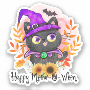Sticker Happy Meow-o-ween -Chat Sorcière Noire