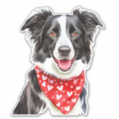 Sticker Happy mignon frontière Collie avec le coeur rouge  (Devant)