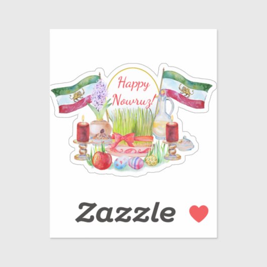 Sticker Happy Norooz Haft Sin with Lion and Sun Flags (Feuille)