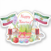 Sticker Happy Norooz Haft Sin with Lion and Sun Flags (Recto)