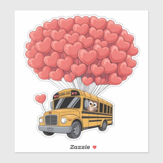 Sticker Happy Valentine's Day Bus with Owl (Feuille)