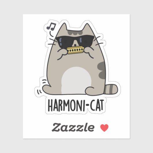 Sticker Hari-cat Funny Harmonica Cat Pun (Feuille)