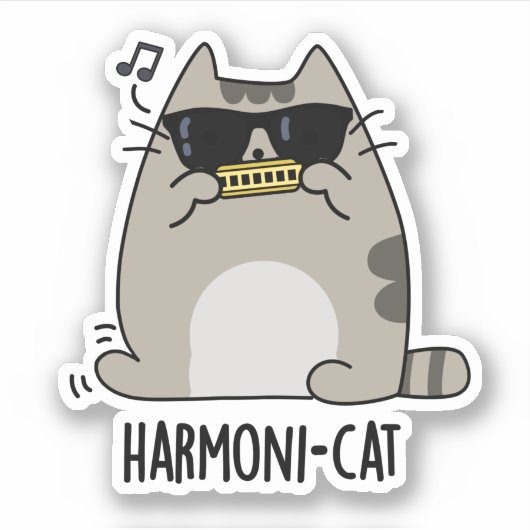 Sticker Hari-cat Funny Harmonica Cat Pun (Devant)