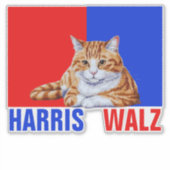 Sticker Harris Walz 2024 Manifestement Chat Rouge Bleu (Devant)