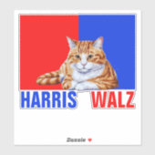 Sticker Harris Walz 2024 Manifestement Chat Rouge Bleu (Feuille)