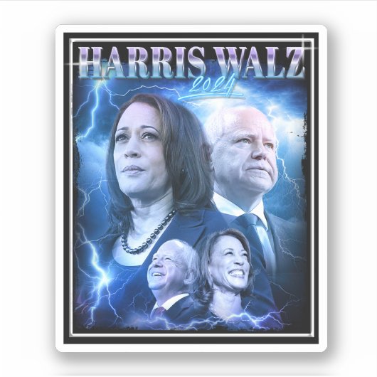 Sticker Harris Walz 2024 Retro 90s Style (Devant)