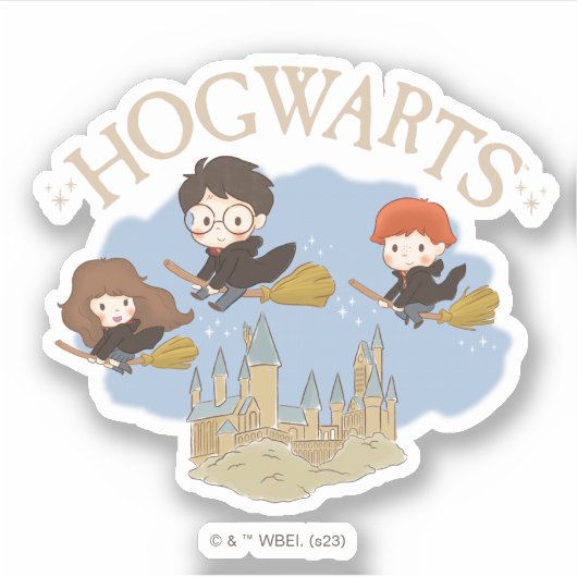 Sticker HARRY POTTER™, Hermione & Ron Fly Over HOGWARTS™ (Devant)