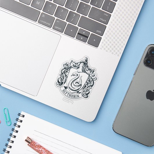 Sticker Harry Potter | Slytherin Crest - noir et blanc (Ordinateur portable avec iPhone)
