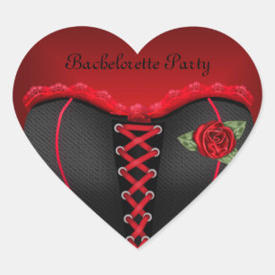 Sticker Hart Bachelorette Party Zwart Rood Corset