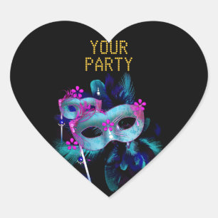 Sticker hartmasker Blauwgroen blauw goud