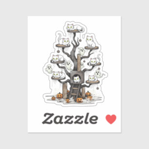 Sticker Haunted Cat Tree - Chats Ghosts Citrouille Hallowe