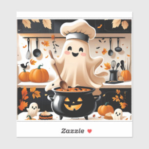 Sticker Haunted & Hungry - Kawaii Ghost Chef dans la Kitch
