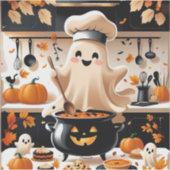 Sticker Haunted & Hungry - Kawaii Ghost Chef dans la Kitch (Devant)