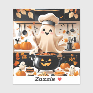Sticker Haunted & Hungry - Kawaii Ghost Chef dans la Kitch