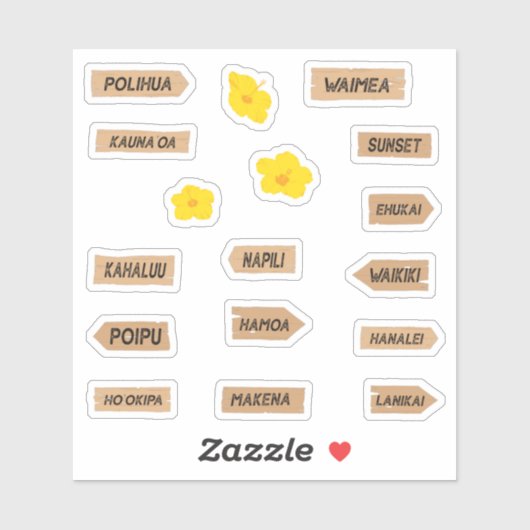 Sticker Hawaii Beach Name et Hibiscus Flowers (Feuille)