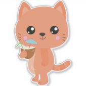 Sticker Hawaii Cat, Cute Cat, Orange Cat, Cocktail, Luau (Devant)