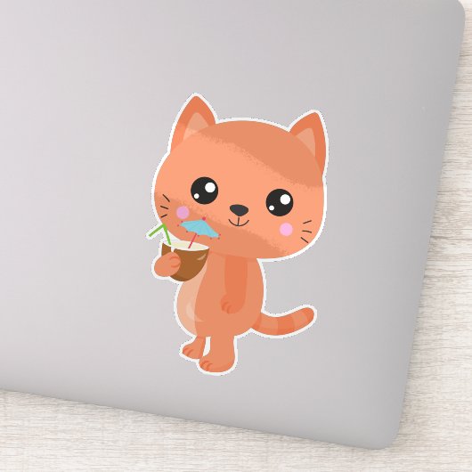 Sticker Hawaii Cat, Cute Cat, Orange Cat, Cocktail, Luau (Détail)