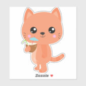 Sticker Hawaii Cat, Cute Cat, Orange Cat, Cocktail, Luau (Feuille)