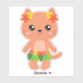 Sticker Hawaii Chat, Cute Chat, Orange Chat, Fleurs, Luau (Feuille)