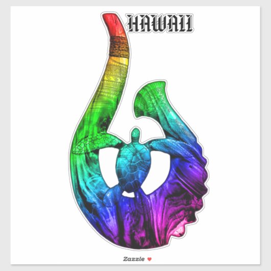 Sticker Hawaii Honu Tribal Hook Neon Rainbow (Feuille)