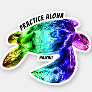 Sticker Hawaii Practice Aloha - Tribal Honu Rainbow