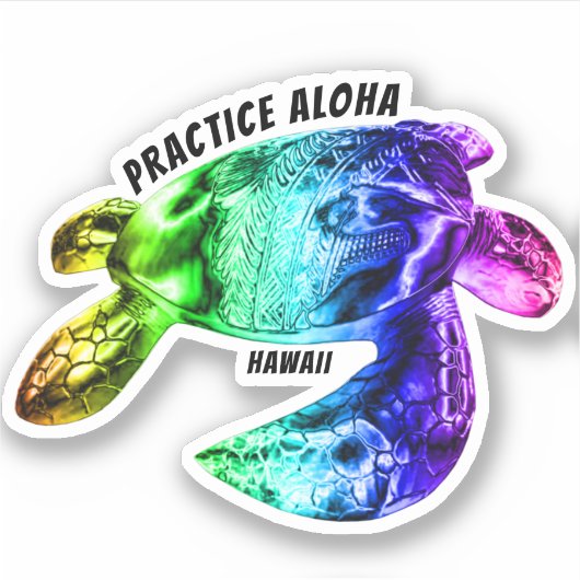 Sticker Hawaii Practice Aloha - Tribal Honu Rainbow (Devant)