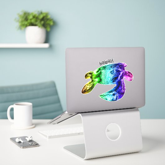 Sticker Hawaii Tribal Honu Rainbow (Ordinateur portable sur le bureau)