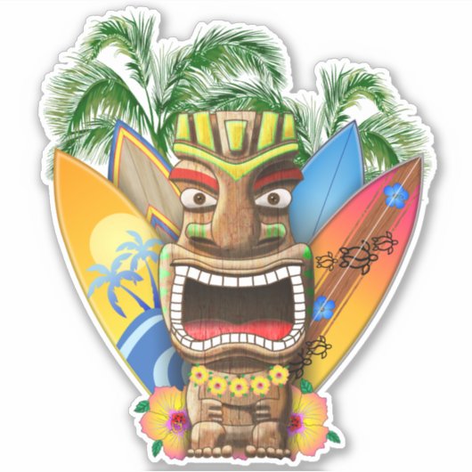 Sticker Hawaiian Tiki Surf (Devant)
