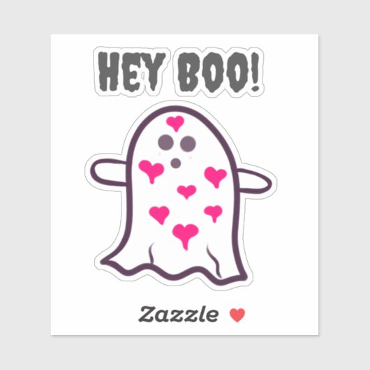 Sticker Hé Boo ! Fantôme couvert dans les coeurs (Feuille)