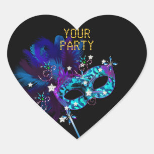 Sticker Heart MASK Blue Gold Party