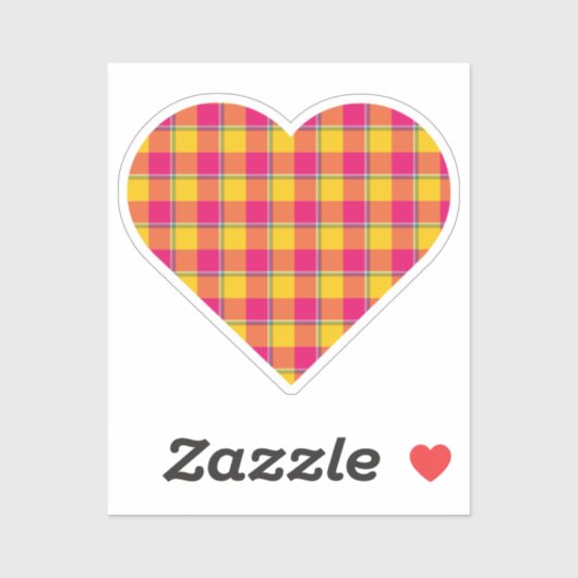 Sticker Heart Shaped Plaid Yellow Pink (Feuille)