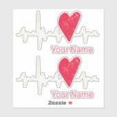 Sticker Heartbeat Pulse Heart Valentine's Day or Mother's (Feuille)