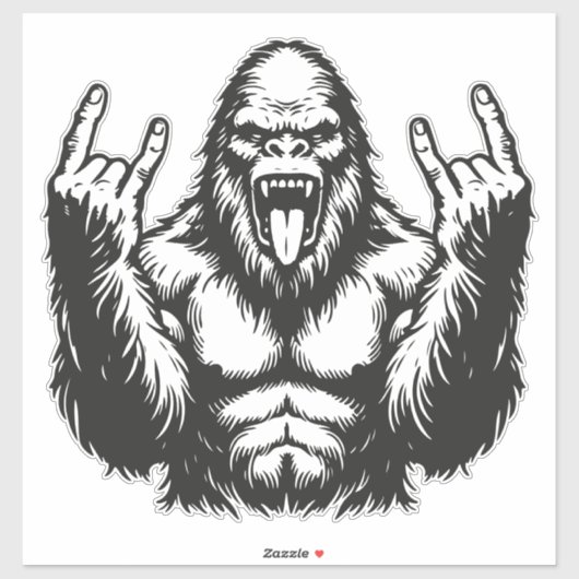Sticker Heavy Metal Headbanger Sasquatch Rock On (Feuille)