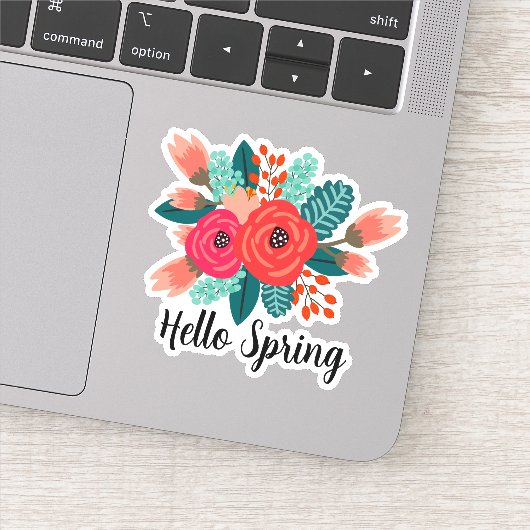 Sticker Hello Spring Citation Colorée Design Floral (Détail)