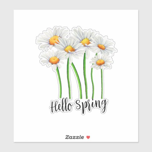 Sticker Hello Spring, Daisy Flowers Design (Feuille)