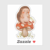 Sticker Hérisson À L'Aquarelle Sur Un Champignons (Feuille)
