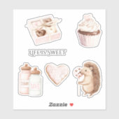 Sticker Hérisson Coeurs Chocolat Rose Pâle Beige (Feuille)