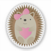 Sticker Hérisson de fille mignonne qui serre un coeur (Devant)