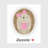 Sticker Hérisson de fille mignonne qui serre un coeur (Feuille)