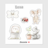 Sticker Hérisson de jardin Souris Chat Libellule Coccinell (Feuille)