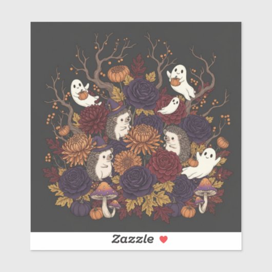 Sticker hérisson halloween hantée forêt (Feuille)