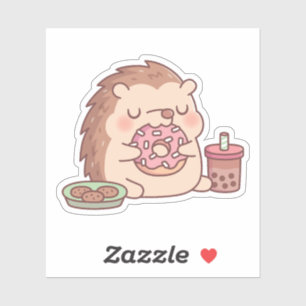 Sticker Hérisson Mignon Mangeant des Donuts, des Cookies e