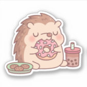 Sticker Hérisson Mignon Mangeant des Donuts, des Cookies e (Devant)